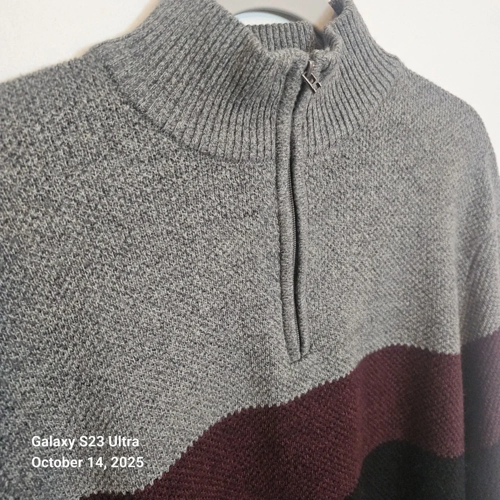 Dockers 1/4 Zip Knit Sweater Mens Size 2XL XXL Gray Red‎ Black Colorblock